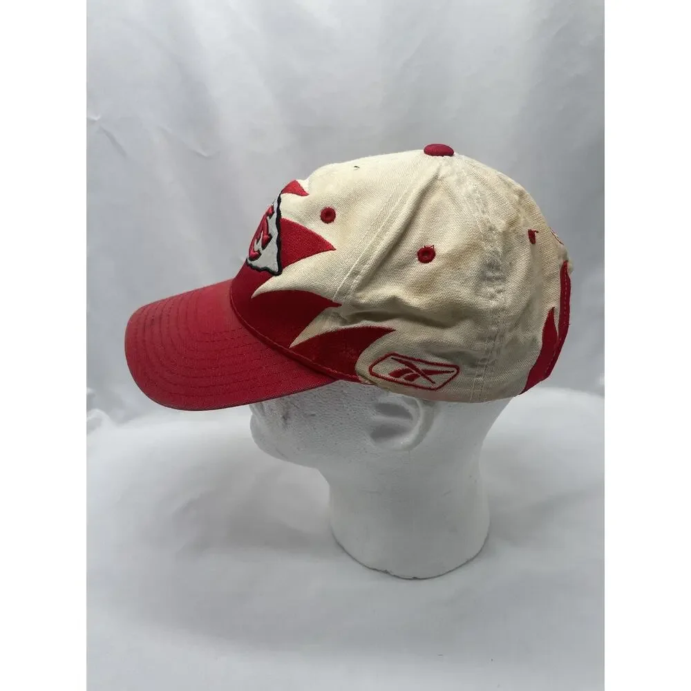Vintage Reebok Kansas City Chiefs SharkTooth Hat Red White Strap‎ Back